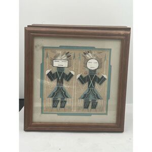 Native American Navajo Sand paintings -Sign Geri Largo 9x9 Lidded Box Double Yei